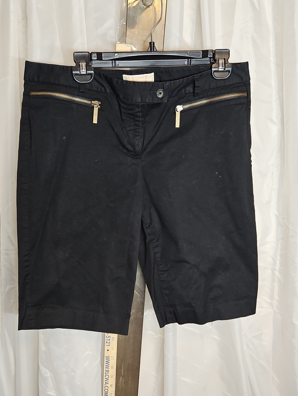 MICHAEL Michael Kors Black Bermuda Shorts with Gold Zipper Accents 12